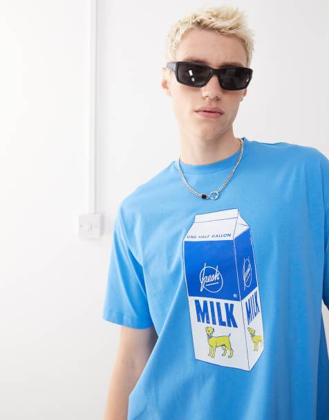 COLLUSION skater fit graphic t-shirt with milk print in blue - view 1
