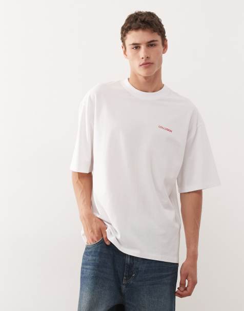 COLLUSION skater fit T-shirt in white with red print - view 1
