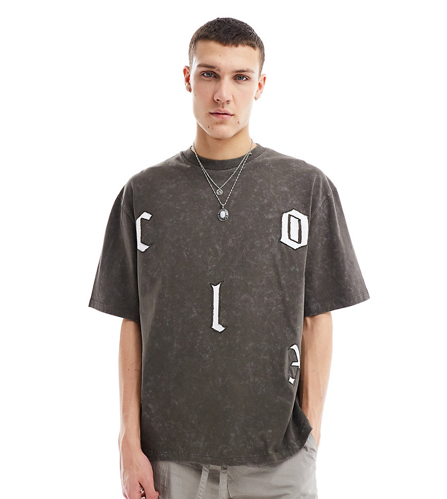 Collusion Skater Fit T-shirt With Embroidered Logo In Washed Charcoal-gray