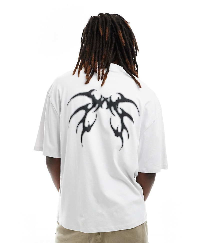 Skater fit t-shirt with tattoo print in off white
