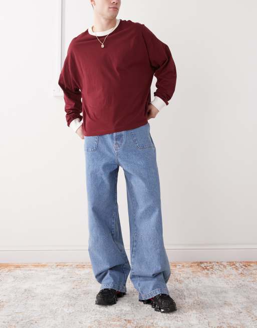 COLLUSION – Skater-Jeans in mittelblauer Waschung mit Kontrastnaht