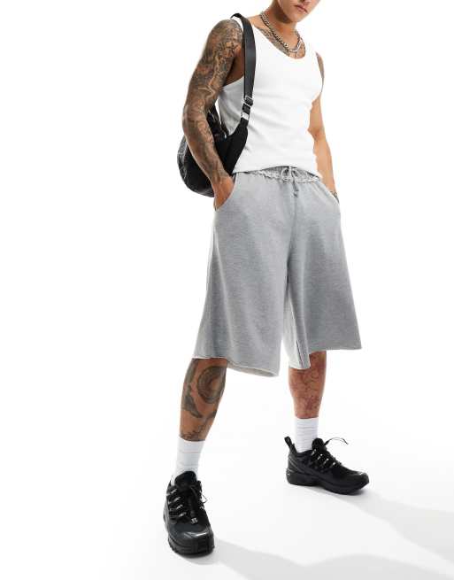 COLLUSION Skater long line fit jersey jogger short in grey marl