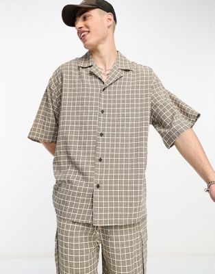 COLLUSION festival skater short sleeve shirt co-ord in stone check