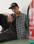 [Collusion] COLLUSION skater shirt in black & white check-Multi 2XL Black & white check