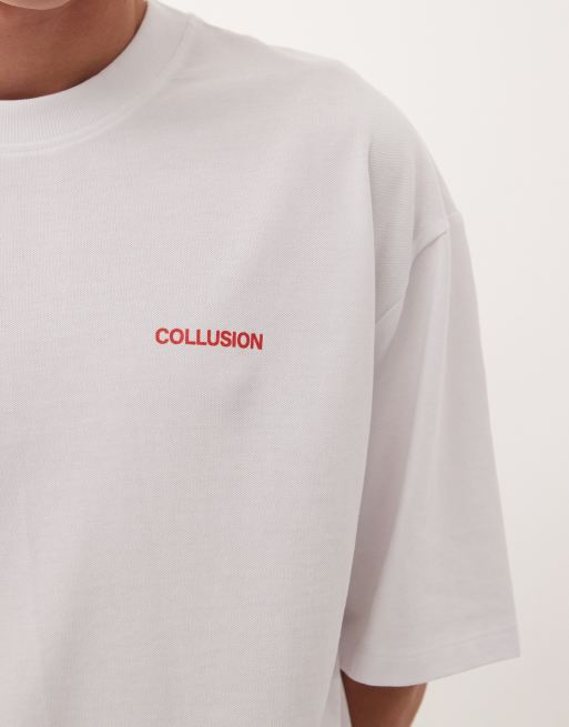 COLLUSION – Skater-T-Shirt in Rot mit Textprint, 5 von 5