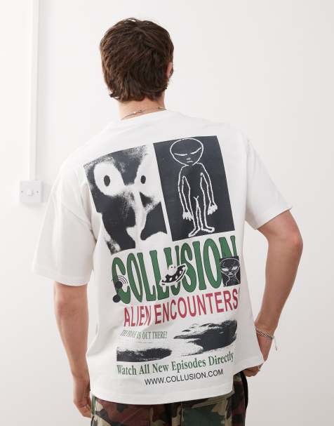 COLLUSION – Skater-T-Shirt in Weiß mit Alienaufdruck - view 1