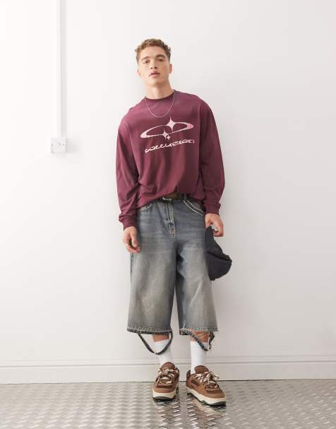 COLLUSION - Skater-T-shirt met lange mouwen en print in paars met wassing - view 1