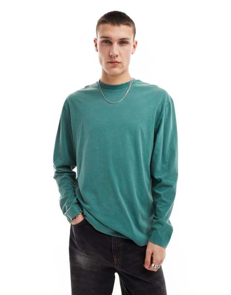 COLLUSION - Skater T-shirt met lange mouwen in groen met wassing - view 1