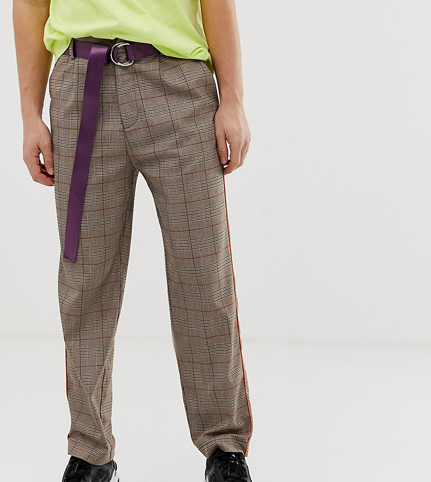 COLLUSION skater trouser in brown check with fluro piping