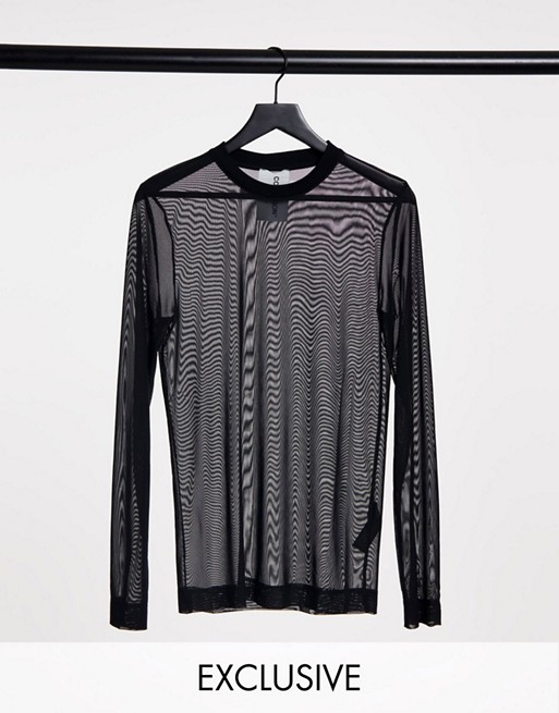 COLLUSION skinny fit high neck t-shirt in black mesh