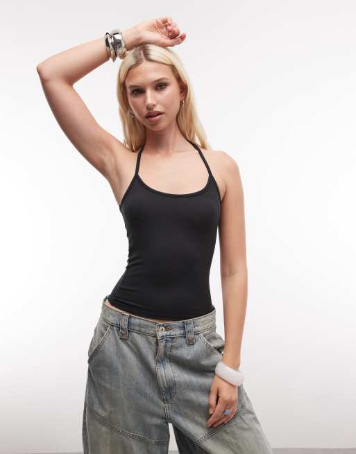 COLLUSION skinny strap halter neck in black, 2 of 4