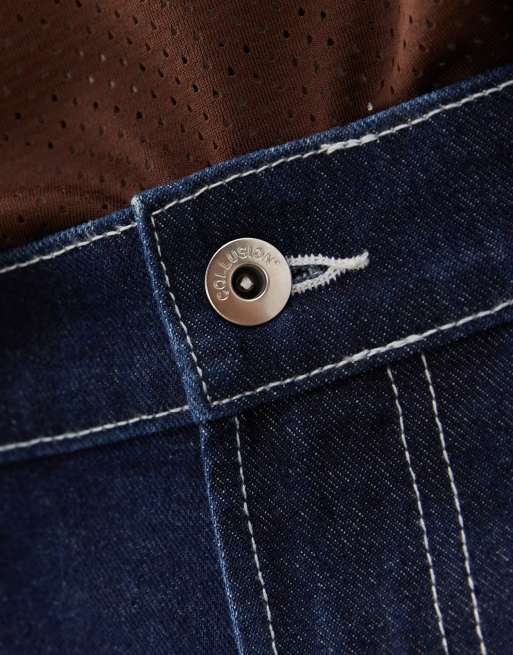COLLUSION – Sköljtvättade långa skatershorts i denim med kontrastsömmar, 3 av 5