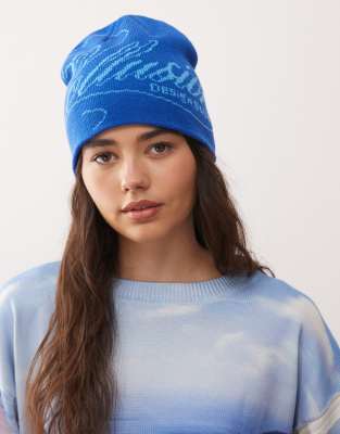Collusion Skull Cap Beanie With Graphic Logo In Blue