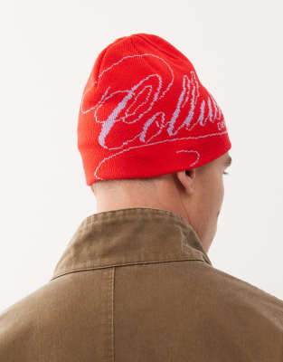 Collusion Skull Cap Beanie With Graphic Logo In Red