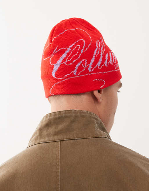 COLLUSION skull cap beanie with graphic logo in red