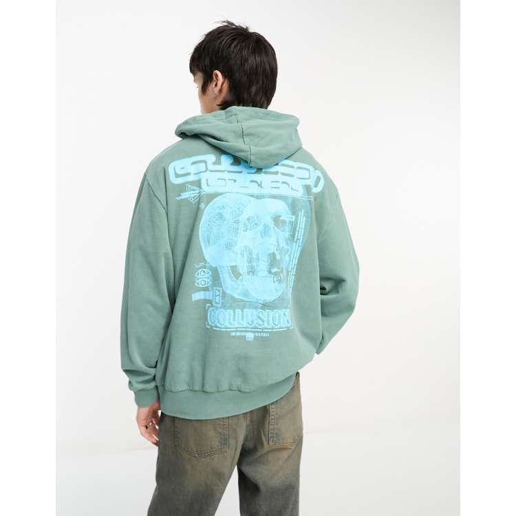 Sweatshirt com capuz Helly Hansen Hyggen cinzento | COLLUSION skull print  hoodie in washed dark green | VolcanmtShops