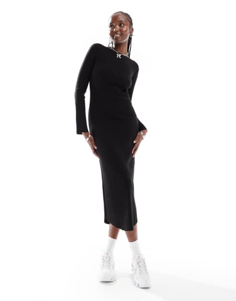 COLLUSION slash neck maxi dress in black - view 1