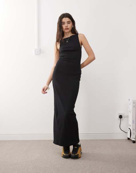 COLLUSION slash neck maxi dress in black - view 1