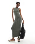 COLLUSION slash neck maxi dress in olive-Green