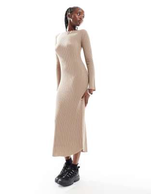 slash neck maxi dress in taupe-No color