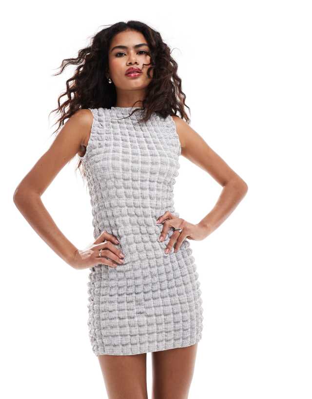 Collusion - slash neck mini dress in textured gingham