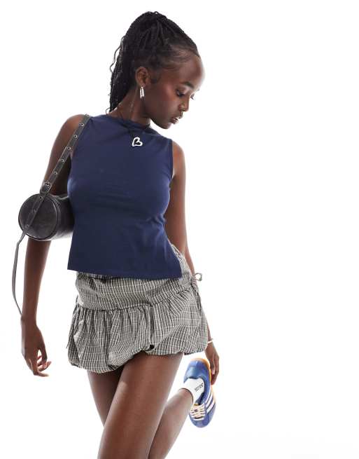 COLLUSION slash neck singlet in navy