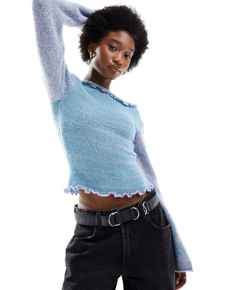 Collusion Slash Neck Space Dye Sweater In Blue & Lilac