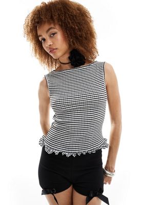COLLUSION slash neck tank top in textured gingham