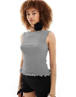 Collusion Slash Neck Tank Top In Textured Gingham-multi