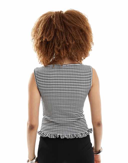 COLLUSION slash neck tank top in textured gingham, 2 of 4