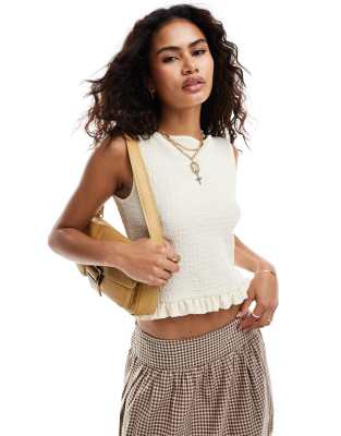 Collusion Slash Neck Tank Top With Ruffle Hem In Cream-white