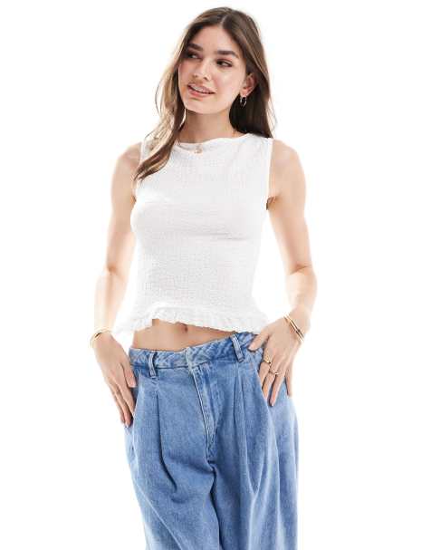 COLLUSION slash neck tank top with ruffle hem in ivory - view 1