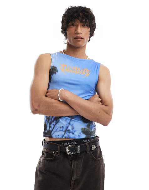 COLLUSION Slash neck vest with blue sky print - view 1