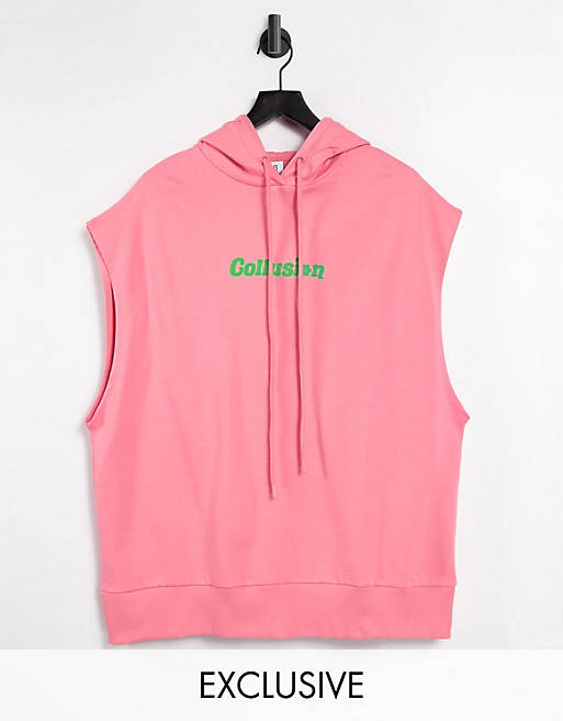 COLLUSION sleeveless hoodie in hot pink