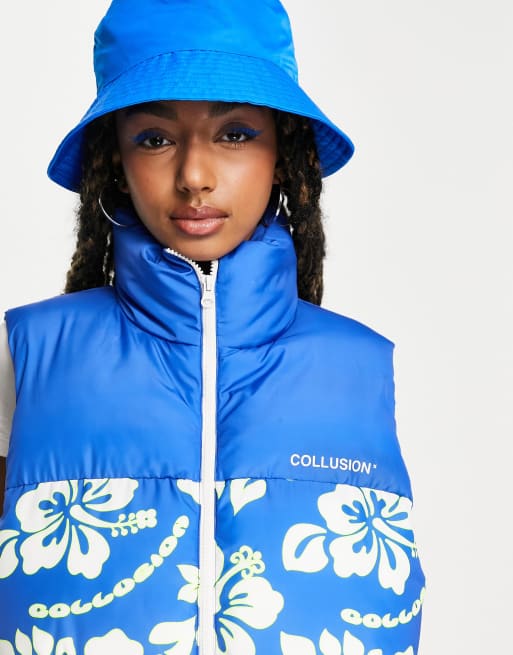 COLLUSION Unisex maxi sleeveless puffer coat in blue