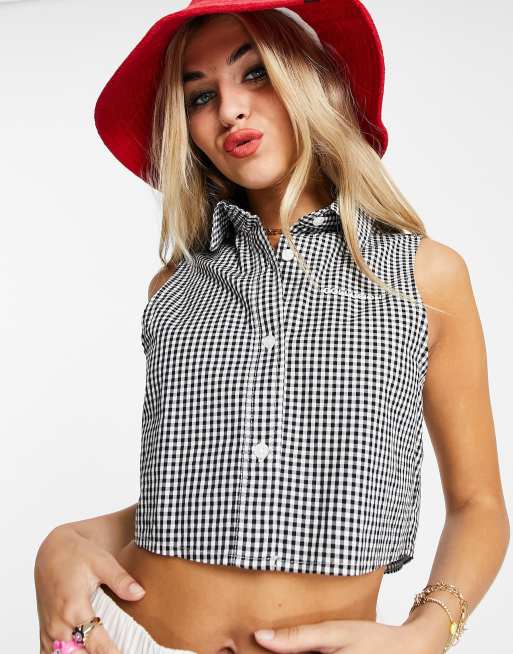 COLLUSION sleeveless shirt in black and white gingham, 3 of 4