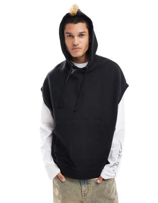 Collusion Sleeveless Vest Hoodie In Black