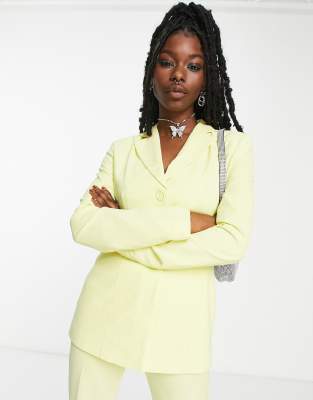 COLLUSION slim fit blazer in pastel yellow co-ord