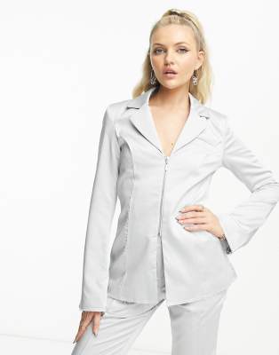 COLLUSION slim fit blazer in silver - part of a set