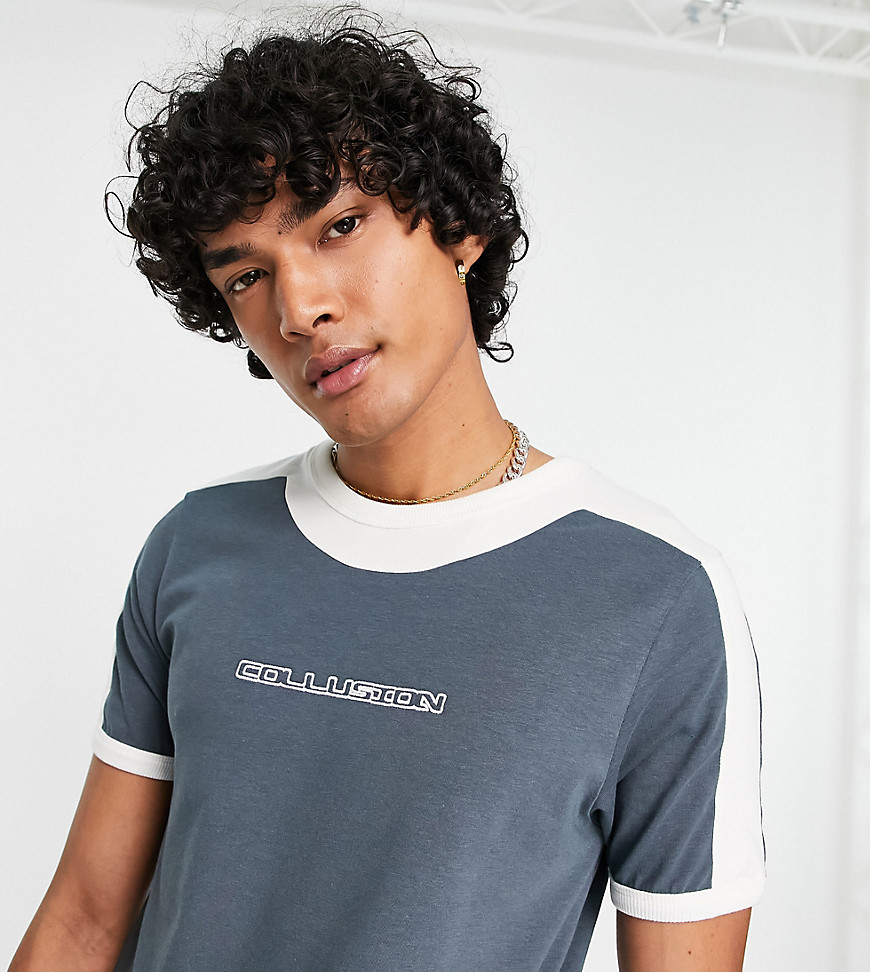 COLLUSION slim fit ringer t-shirt with logo-Grey