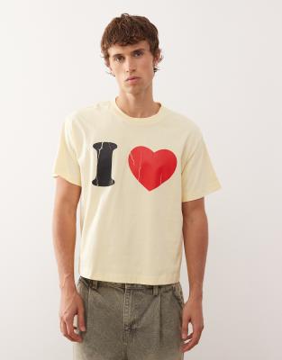 slim fit T-shirt in yellow with I LOVE graphic
