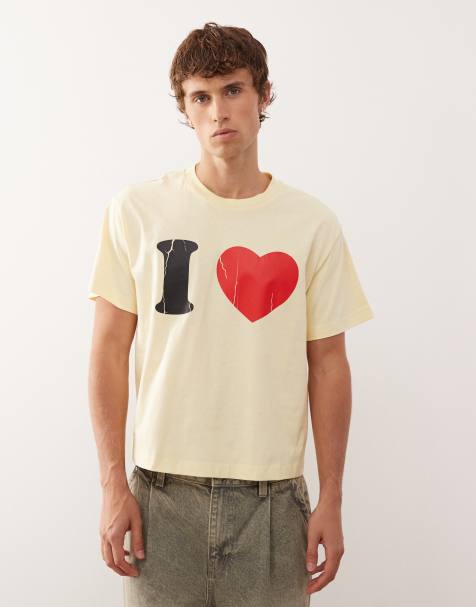 COLLUSION slim fit t-shirt in yellow with I LOVE graphic - view 1