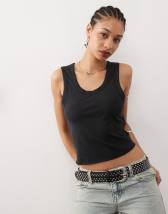 トップス Cotton ribbon tank Black TANK TOP WITH INK IN BLACK – JONNY COTA