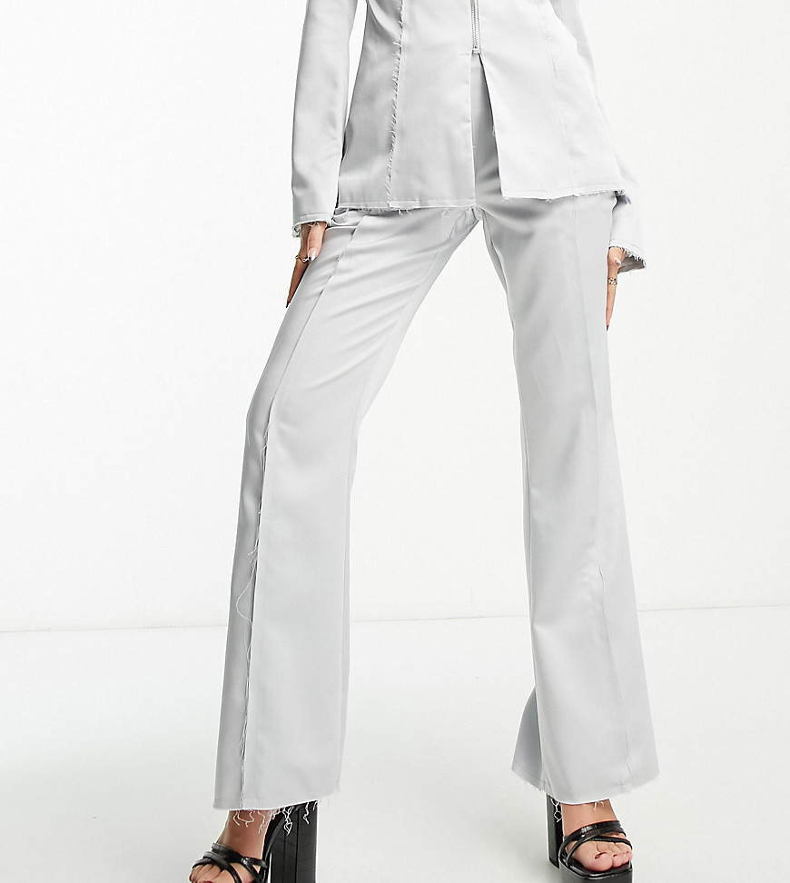 COLLUSION slim flare raw hem trousers in silver co-ord