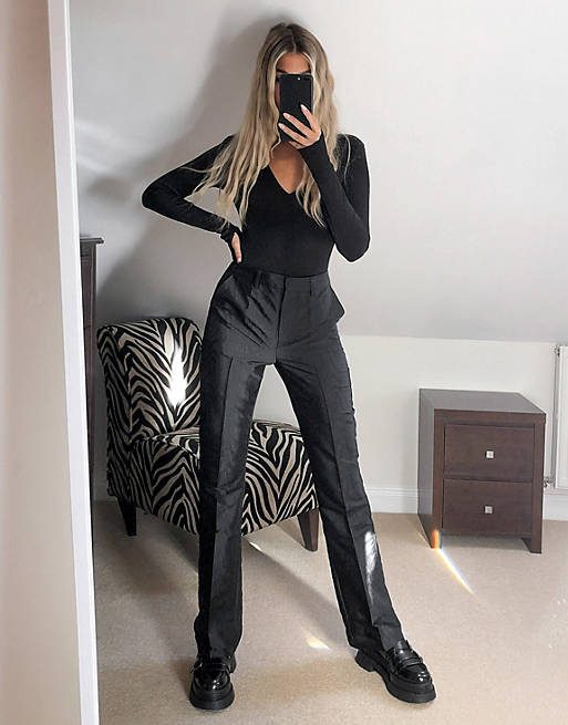  COLLUSION slim flare trousers in black textured moire 