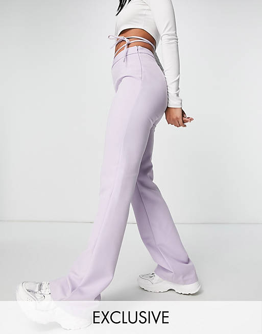 COLLUSION slim flares in lilac with strap detail