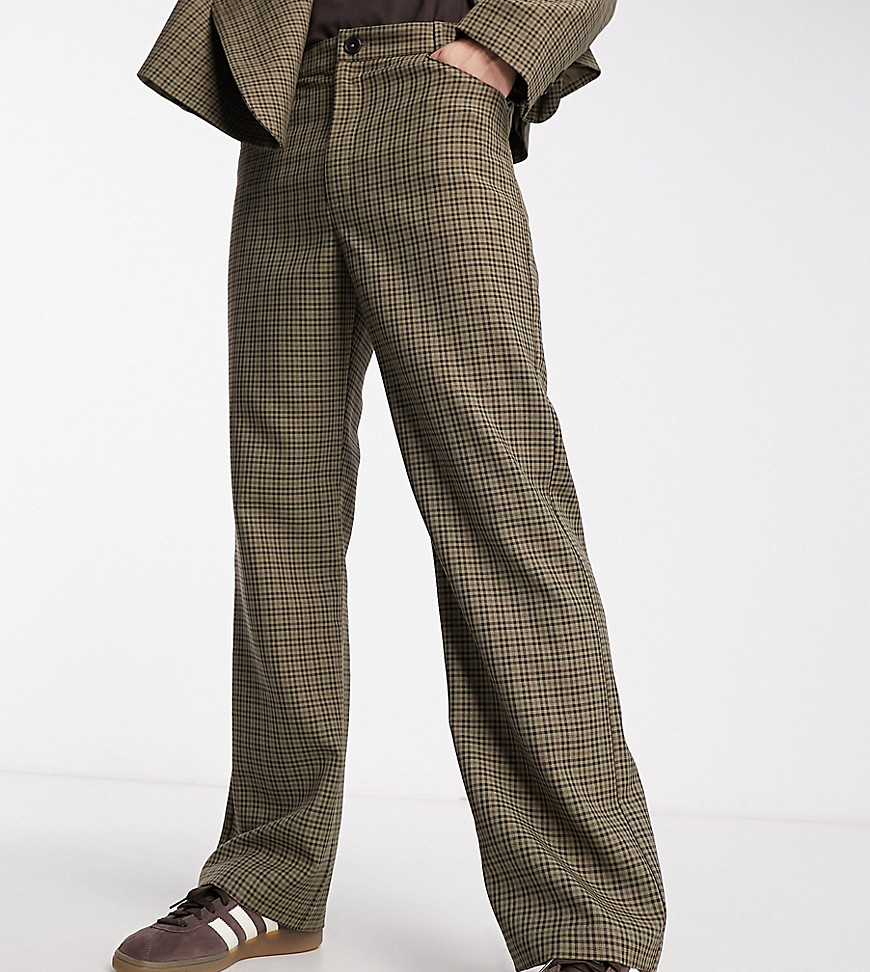 COLLUSION slim formal trousers in brown and khaki check co-ord-Multi