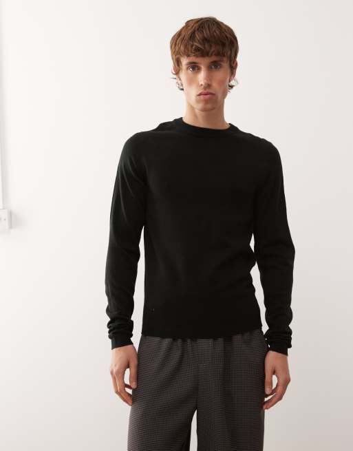 COLLUSION Slim knitted jumper in black