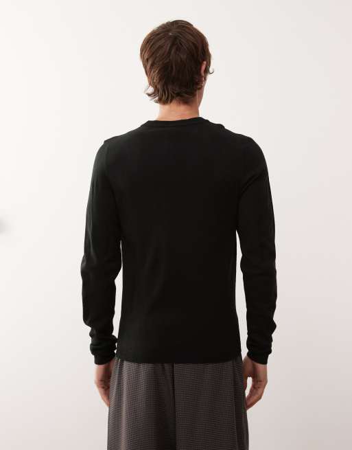 COLLUSION Slim knitted jumper sweater in black
