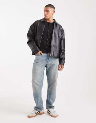Collusion Slim Long Sleeve Button Through T-shirt In Black